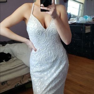 White Open Back Sequence Formal Dress